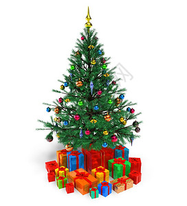 装饰圣诞树和礼品图片
