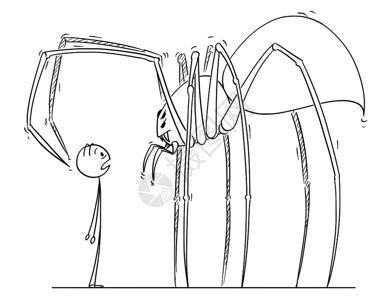蜘蛛恐惧症人类面对巨型蜘蛛怪的卡通巨型蜘蛛怪的卡通插画