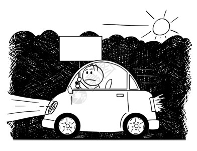 在污染环境中开汽车的火柴人卡通矢量插图图片