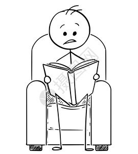 书扣坐在扶椅上阅读的火柴人插画
