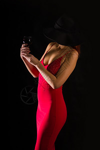 酒红色连衣裙复古的漂亮的高清图片