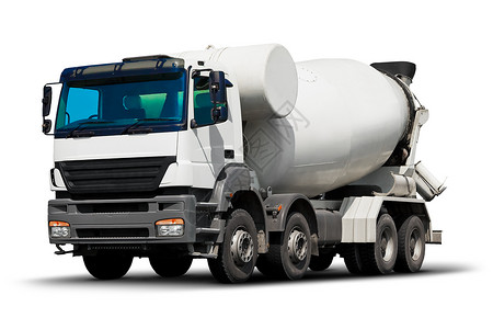 创意抽象建筑和业航运物流输道路工程和货运业商概念白色背景孤立的重型混凝土或水泥搅拌机卡车背景图片
