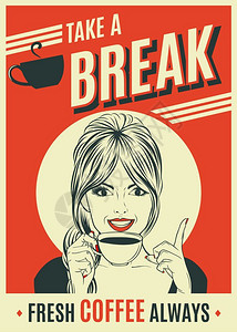 意式浓缩咖啡与流行艺术女人矢量格式一起广告宣传咖啡回溯式海报插画