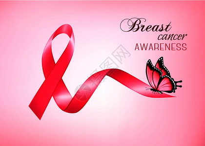 粉红色波点丝带认识乳腺癌粉色背景矢量插画
