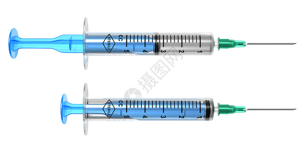 白色隔离的一套医疗注射器图片