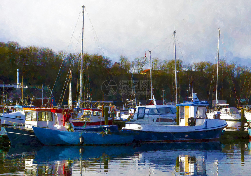 港口小渔船数码绘画图片