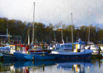 港口小渔船数码绘画图片