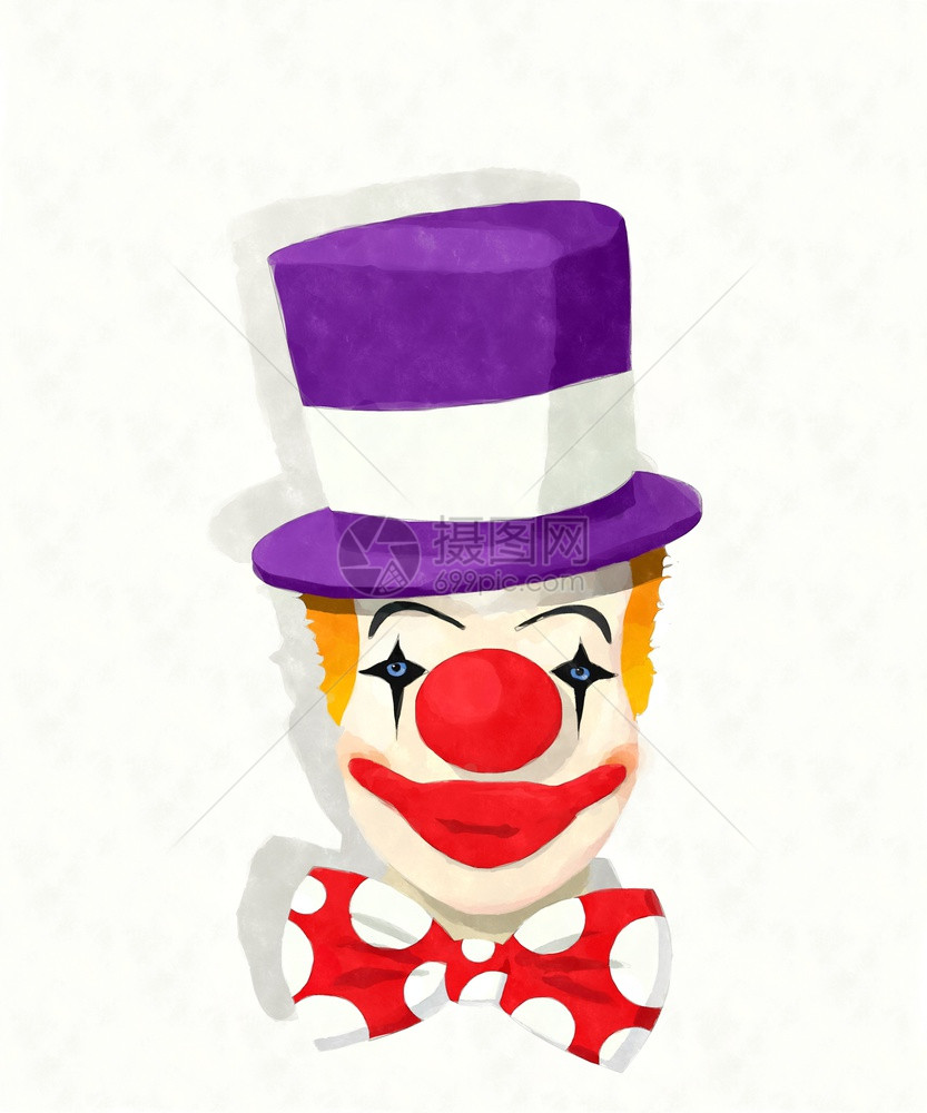 水彩小丑紫帽子红领带结图片