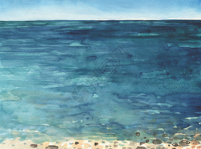 海洋景观美丽的水彩手绘图画海水彩图图片