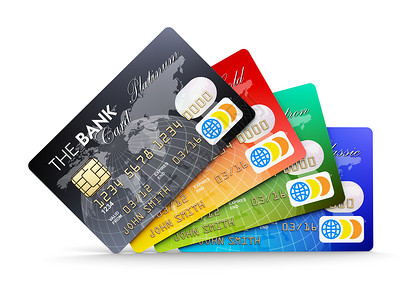 创意抽象电子银行和金融业务概念一套白色背景孤立的塑料信用卡图片