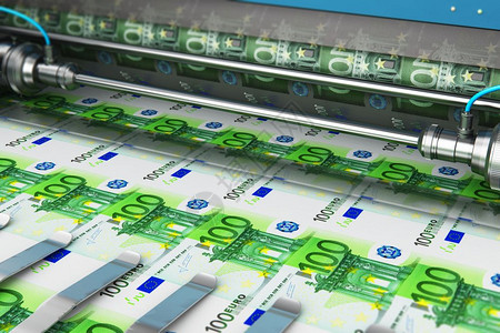 商业成功金融银行会计和货币创造概念印刷机品10欧元纸钞图片