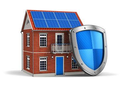 家庭安全概念隔离在白色背景的保护盾覆盖住宅图片
