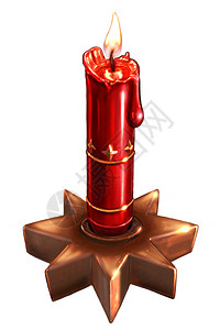 红圣诞蜡烛的浪漫画在白背景的恒星形状蜡烛持者上背景图片