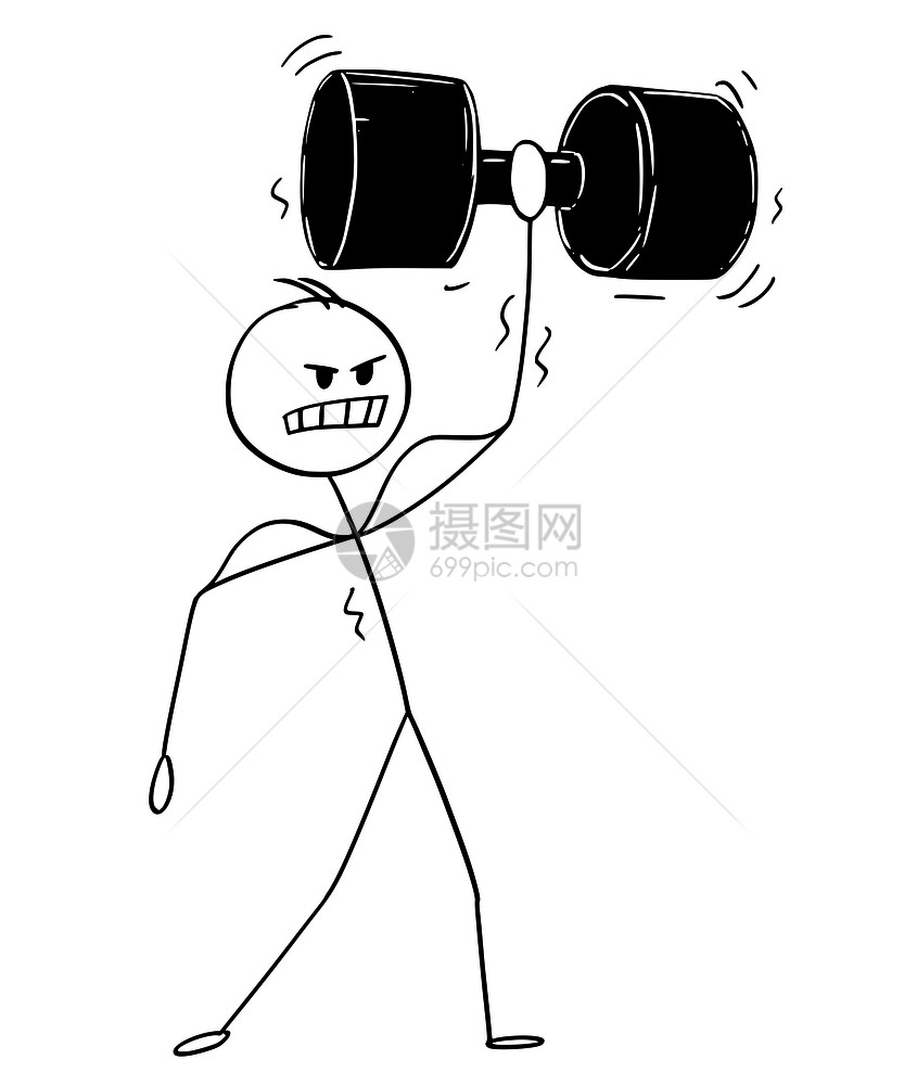 肌肉健壮男子在锻炼期间举起大重哑铃的概念插图图片