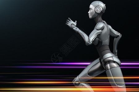机器人奔跑在暗底背景运行机器人3D插图在暗底背景运行机器人背景