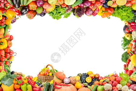 在白色背景中隔离的健康水果和蔬菜框架图片