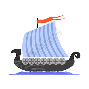 帆船图标白背景孤立的维京长船图标维京长船图标背景