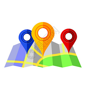 地图位置图标带有纸质路线图的多彩标记指针GPS导航定位图标GPS定位图标背景