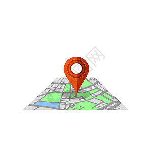 gps图标红标指针与纸质路线图GPS导航定位图标红指针与路线图背景