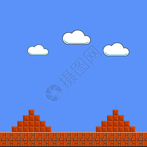 游戏砖块素材旧游戏背景有云和砖块的经典再生街机设计有云和砖块的经典街机设计背景