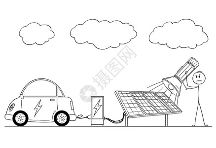太阳能充电手电筒太阳能发电厂使用闪光作为能源卡通描绘图插画