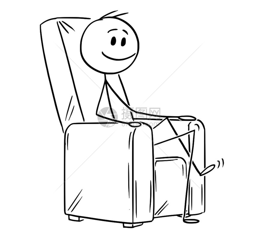 卡通棍子绘制幸福的人或商坐在扶椅上的概念插图图片