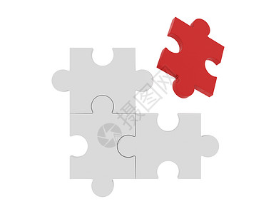 不同概念的白色拼图中红白背景的案纹理3d商务插图图片