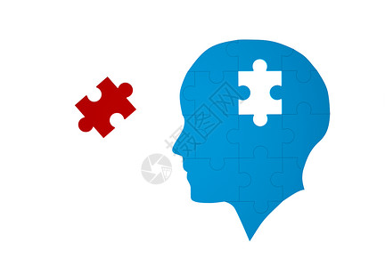 75s蓝拼图作为人类大脑的蓝拼图在老年痴呆和s疾病医学概念中以白色背景的人类大脑为蓝拼图3d抽象插图背景