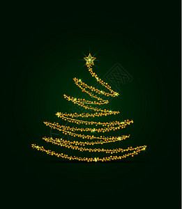 矢量插图抽象的黄金圣诞树绿色背景的黄金圣诞树色灯光装饰圣诞树作为象征黄金圣诞树背景图片