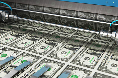 商业成功金融银行会计和货币创造概念印刷机品1美元货币纸钞背景图片