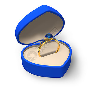 蓝心形盒金环珠宝图片