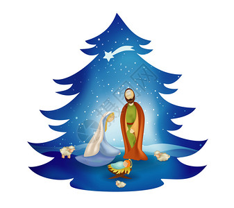 圣诞树自然现象圣家在蓝色背景下出现图片