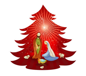 圣诞树的自然现象圣家在红色背景下出现背景图片