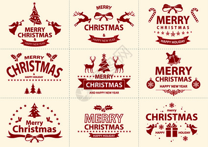 圣诞节小标签红色圣诞节标签插画