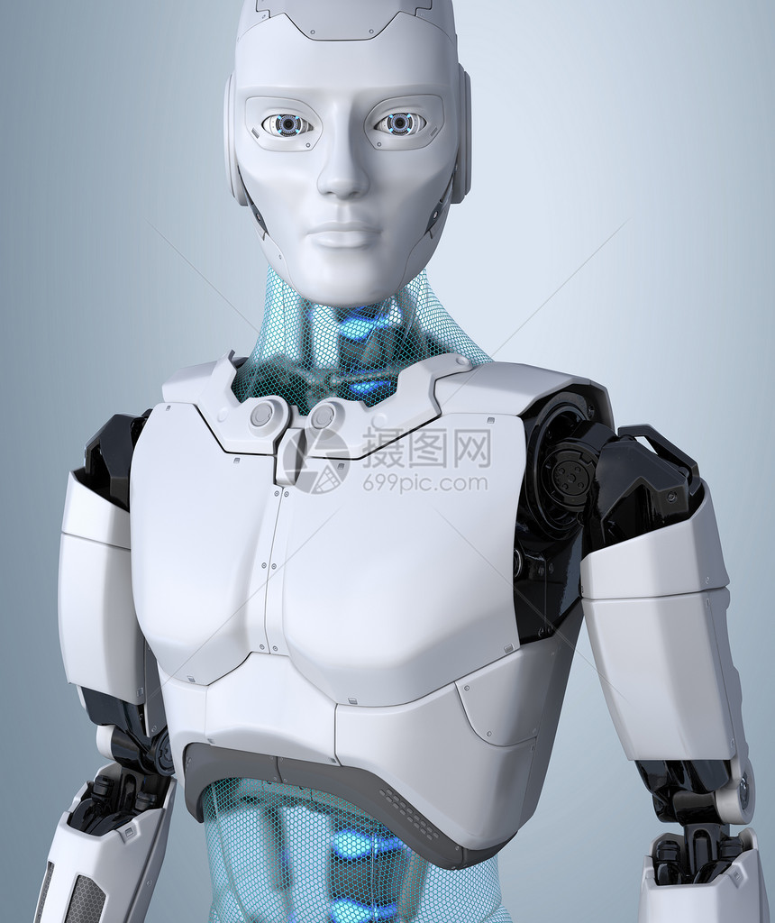 机器人和在浅灰色背景上装扮3D插图机器人和在浅灰背景上装扮图片