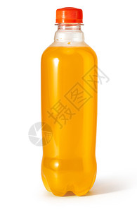 瓶子中的橙色饮料用白隔绝有剪切路径图片