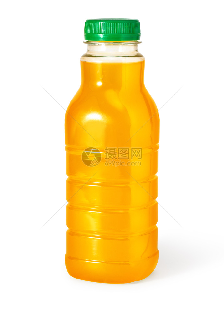 在白背景与剪切路径隔离的橙汁瓶图片