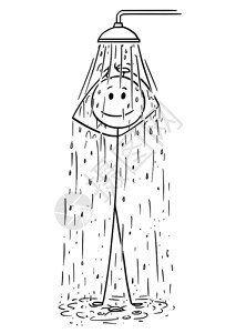 卡通淋浴洗澡的火柴人插画