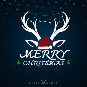 圣诞贺卡的矢量图像鹿角和圣塔帽诞快乐图片