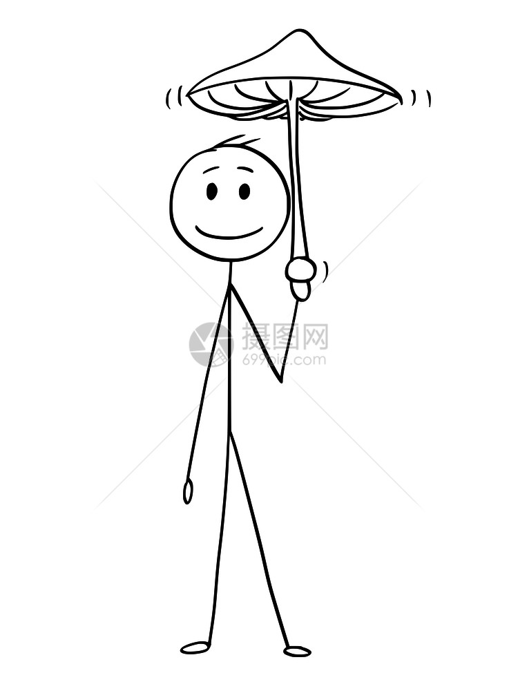 卡通木棍画出男人拿着大蘑菇像雨伞一样拿着大蘑菇像雨伞一样的大蘑菇人卡通画像伞图片