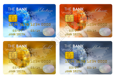 一组白色背景孤立的彩信用卡电子商务高清图片素材