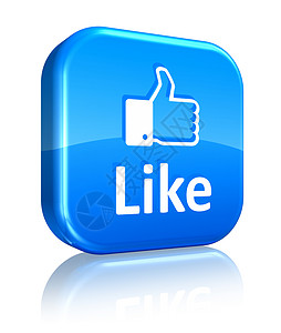 社交媒体与网络概念蓝色类似按钮孤立于白色反射背景图片