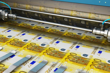 商业成功金融银行会计和货币创造概念印刷机品20欧元纸钞图片