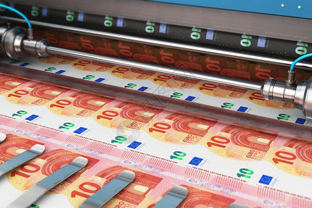 商业成功金融银行会计和创造货币概念印刷机品10欧元纸钞图片