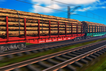 带木材的货运火车图片