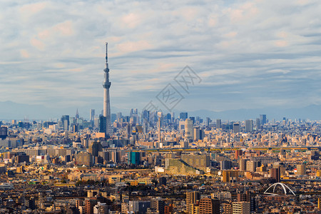 东京市中心空景象金融区和亚洲智能城市的商业中心图片