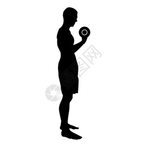 运动体操哑铃运动作男银色矢量显示平板风格简单图像插画