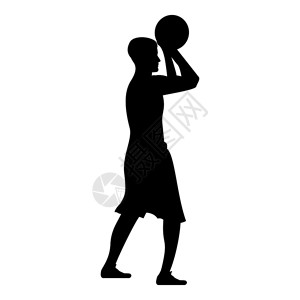 篮球运动员扔人侧视图标黑色矢量显示平板风格简单图像图片