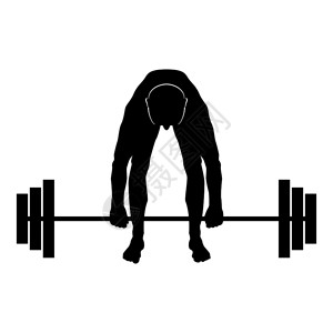 杠铃剪影肌肉男重量提升器高巴铃运动员的重量提升双光灯图标黑色矢量显示平板风格的简单图像插画