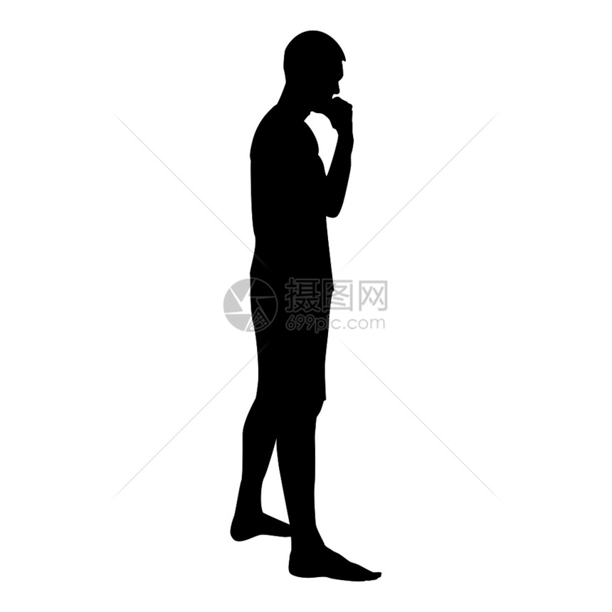 想象男人站立在双光影下粉笔人侧视图标黑色矢量显示平板风格简单图像图片